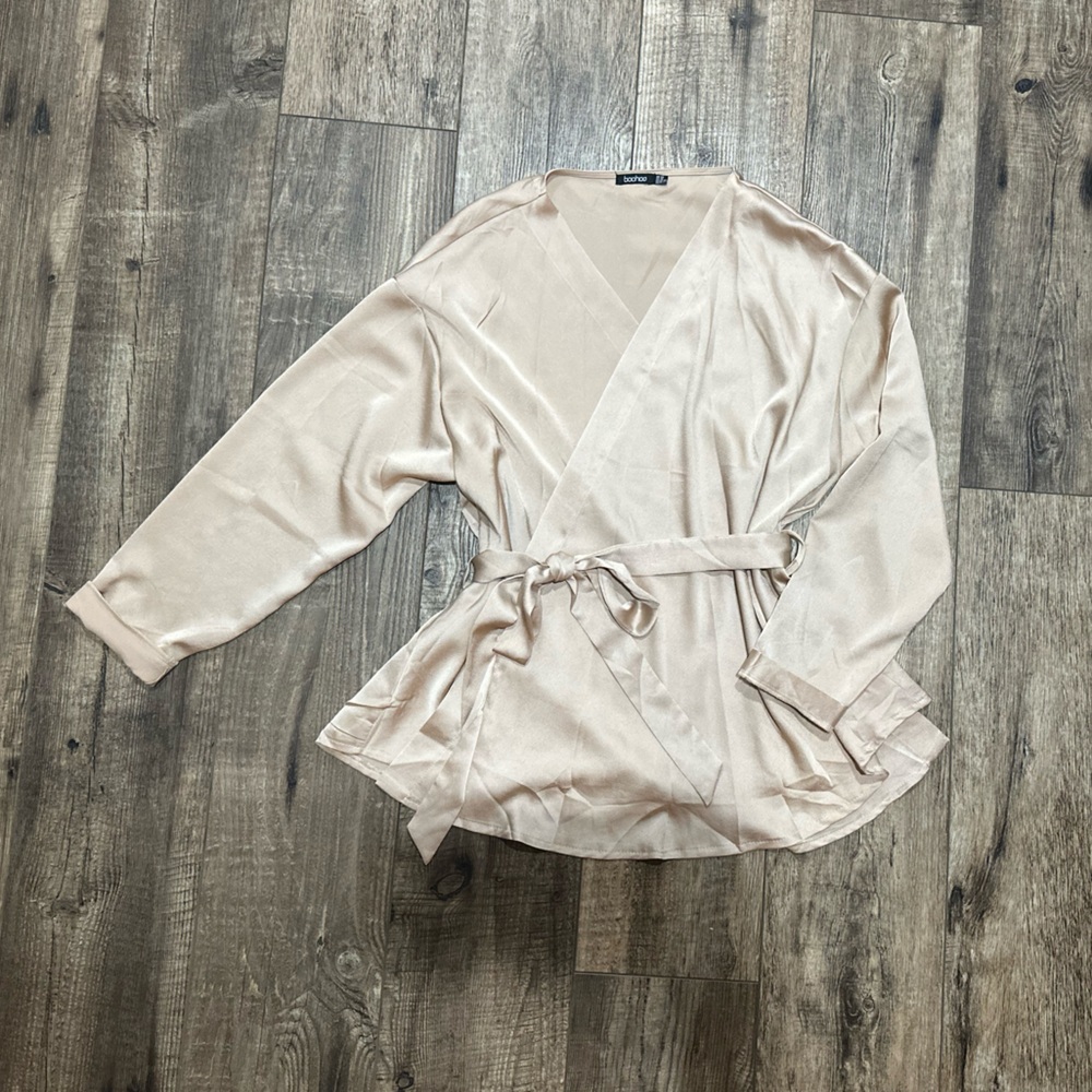 Boohoo Blush Wrap Satin Blouse